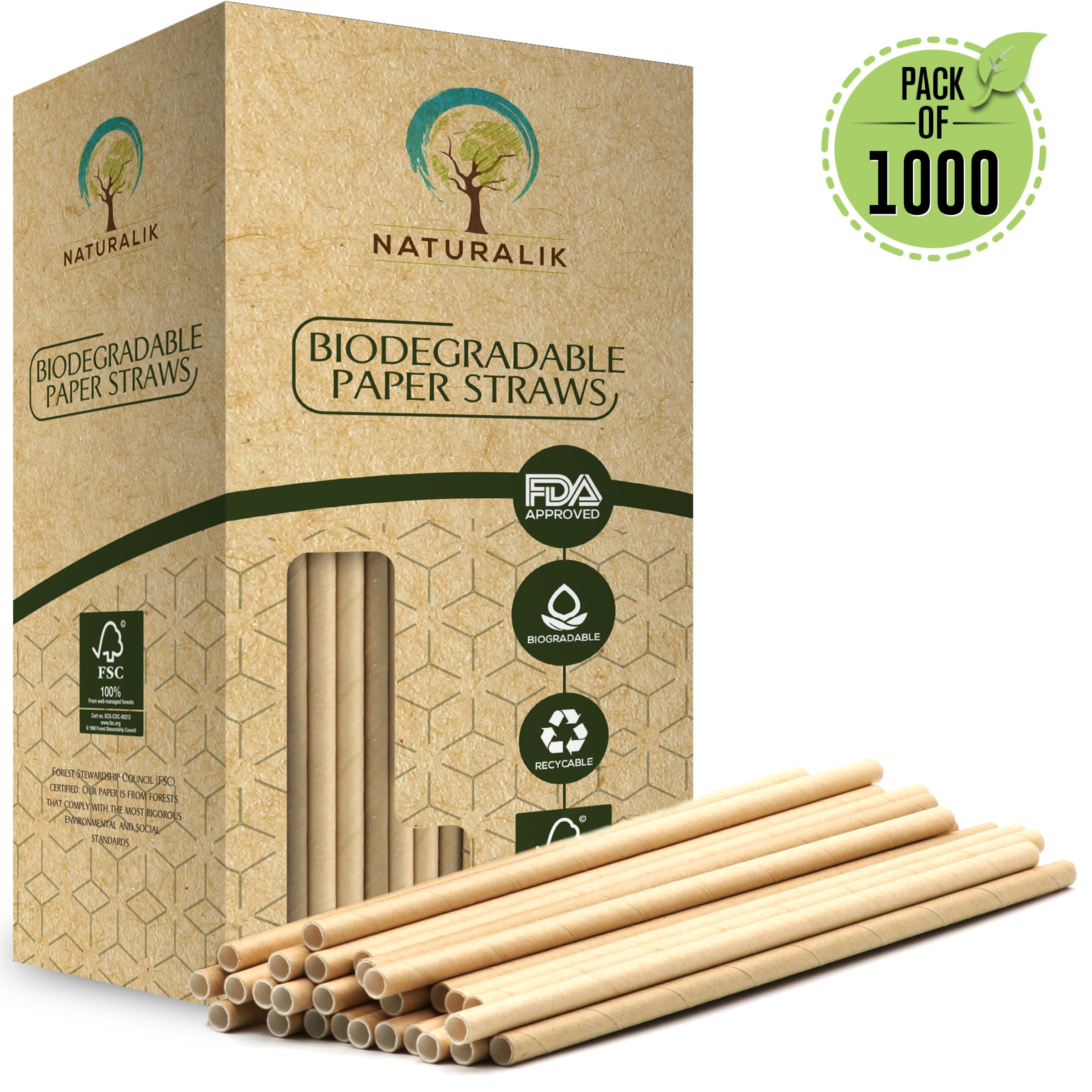 Basic Nature Brown PLA Plastic / Coffee Ground Straw - Compostable - 8 1/4  - 2000 count box