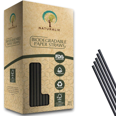 Naturalik Black Cocktail Paper Straws 500-Pack 5.75"