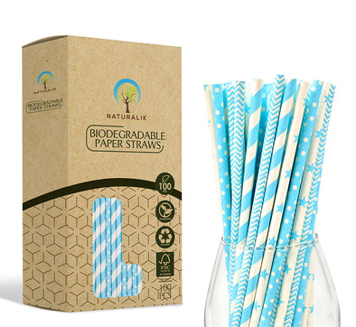 Naturalik Kraft light blue Paper Straws 100-Pack