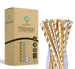 Naturalik Kraft Gold Paper Straws 100-Pack