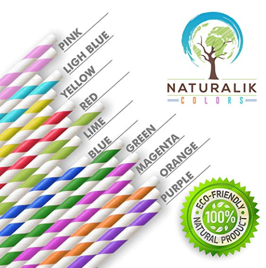 Naturalik Multi-Color Paper Straws 300-Pack (10 Colors)