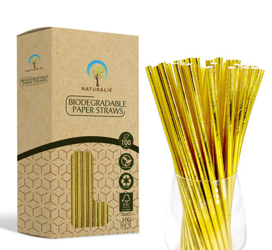 Naturalik Kraft Solid Gold Paper Straws 100-Pack