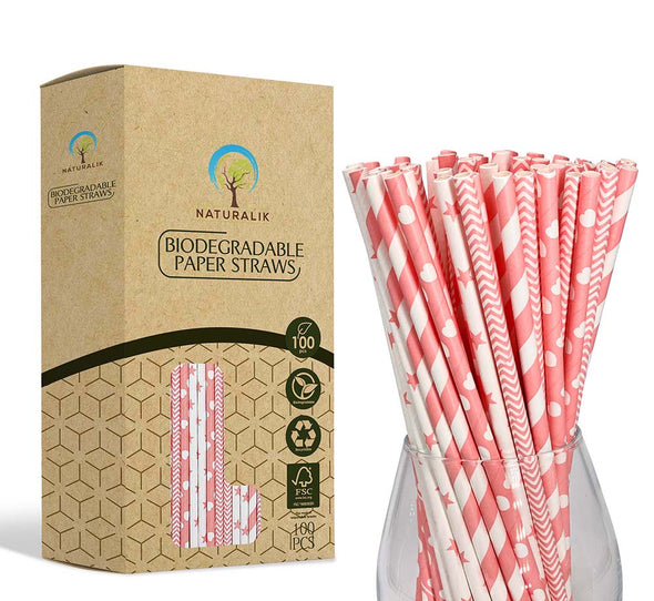 Naturalik Kraft light pink Paper Straws 100-Pack