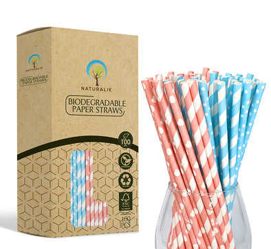 Naturalik Kraft pink and blue Paper Straws 100-Pack