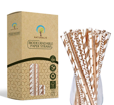Naturalik Rose Gold Paper Straws 100-Pack
