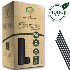 Naturalik Black Paper Straws 4000 Pack Extra Durable 7.75"