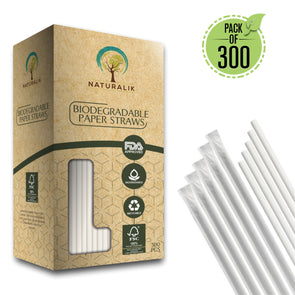 Naturalik Individually Wrapped White Paper Straws 300-Pack 7.7"